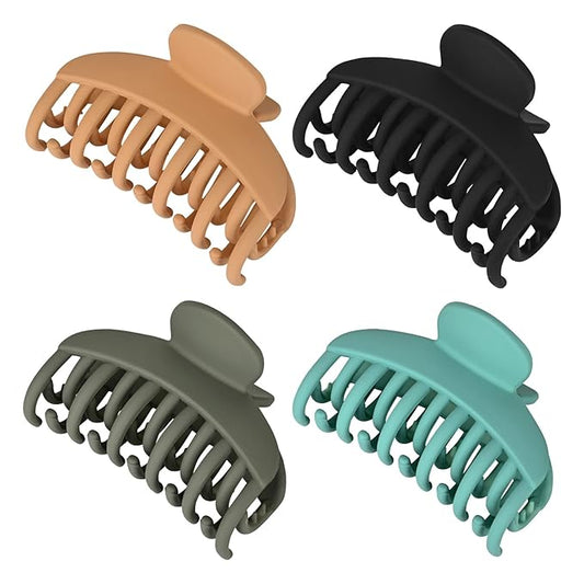DEEKA 4 PCS Double Row Teeth Hair Claw Clips 2.5" Medium Hair Clips for Thin Hair Small Matte Clips Short Fine Hair Accessories for Women and Girls -Green Yellow