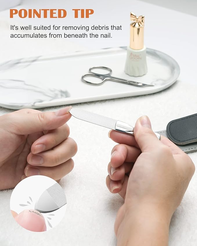 FVION Professional Metal Nail Files - 2 PCS Double-Sided Nail File with Coarse and Fine Manicure Pedicure Tools for Fingernails and Toenails - Large