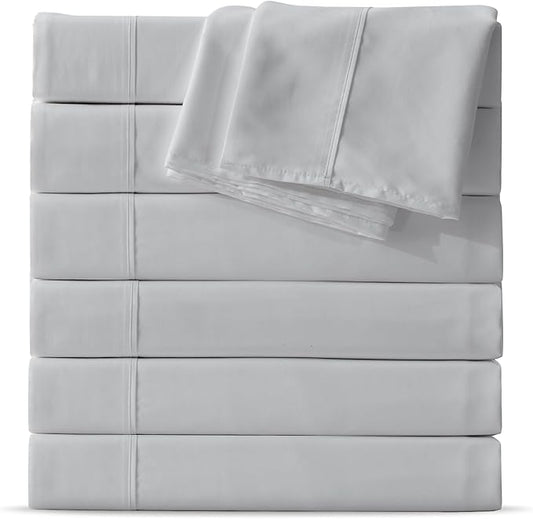 Maple&Stone Full Flat Sheet 6 Pack,Premium Soft & Breathable,Brushed Microfiber Fabric,Anti-Shrinkage & Non-Fading,Bulk Flat Sheets Only Full Size(Light Grey)