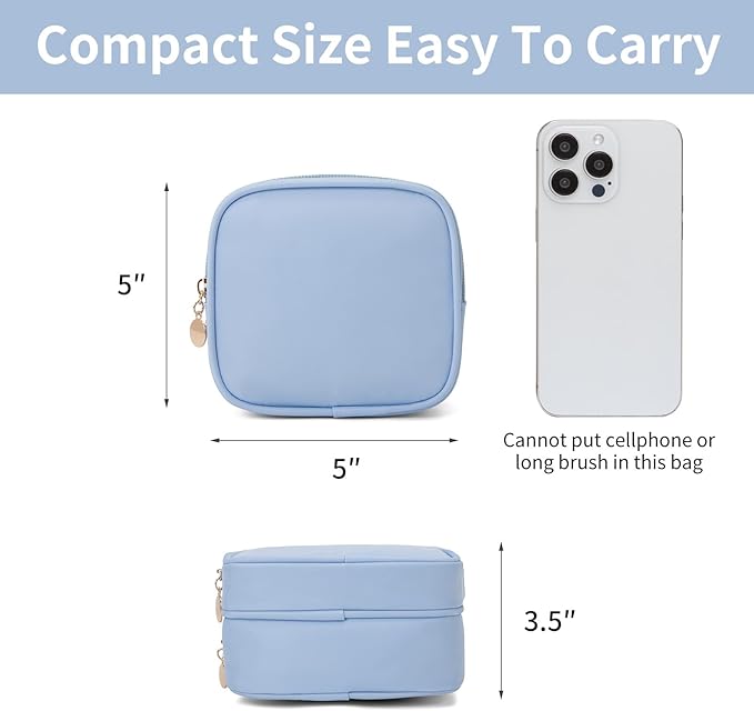 Small Makeup Pouch, Double Zipper Cosmetic Bag, Travel Makeup Bag, Cute Makeup Bag for Purse, Mini Toiletry Bag (blue)