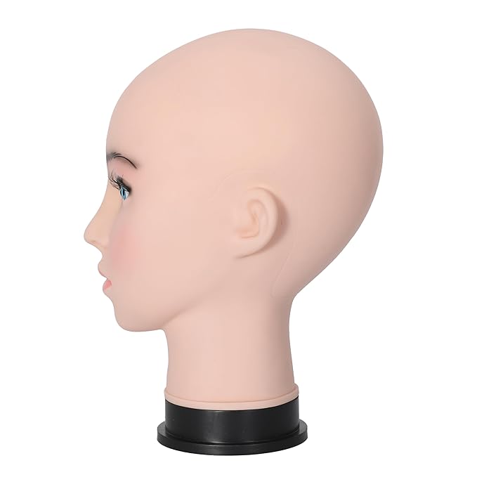 Bald Female Mannequin Head 21.6 Inches Big Head Circumference Makeup Training Head Wig Head Professional Cosmetology for Wig Making Hat Helmet Glasses Display Head Model with Clamp Stand