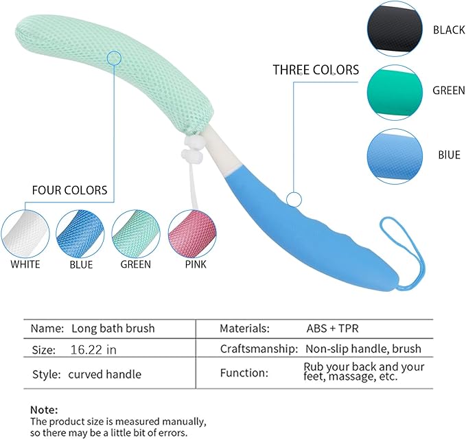 15.35" Back Bath Brush with Sponge,Back Scrubber Bath Mesh with Curved Long Handle Bath Body Brush for Elderly Aid Bathing and Shower