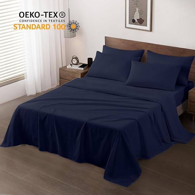 Maple&Stone Full Flat Sheet 6 Pack,Premium Soft & Breathable,Brushed Microfiber Fabric,Anti-Shrinkage & Non-Fading,Bulk Flat Sheets Only Full Size(Navy)