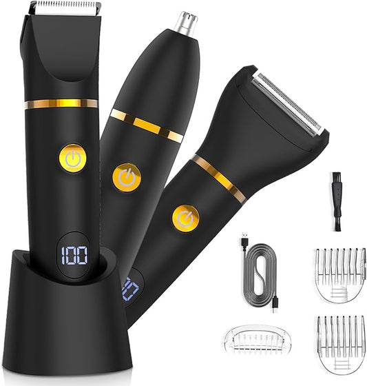 Manscape Body Hair Trimmer for Men: Pubic Hair Trimmer, 3 in 1 Versatile Electric Shaver for Groin,Face,Beard,Nose,Waterproof Body Groomer with Ceramic Blades, Mens Gifts