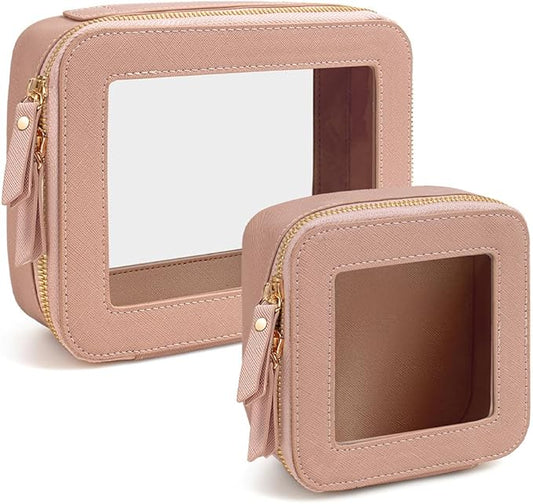 Travel Clear Makeup Bag Set, TSA Approved Cosmetic Bag Case with Zipper Portable Makeup Pouch Toiletry Bag Traveling Cosmetic Organizer Storage Bag Car Organizer Car Essentials