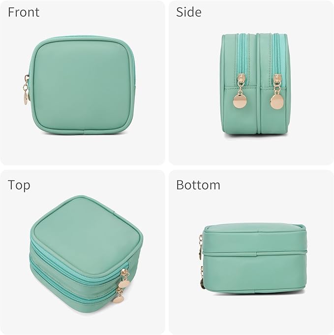 Small Makeup Pouch, Double Zipper Cosmetic Bag, Travel Makeup Bag, Cute Makeup Bag for Purse, Mini Toiletry Bag (mint green)