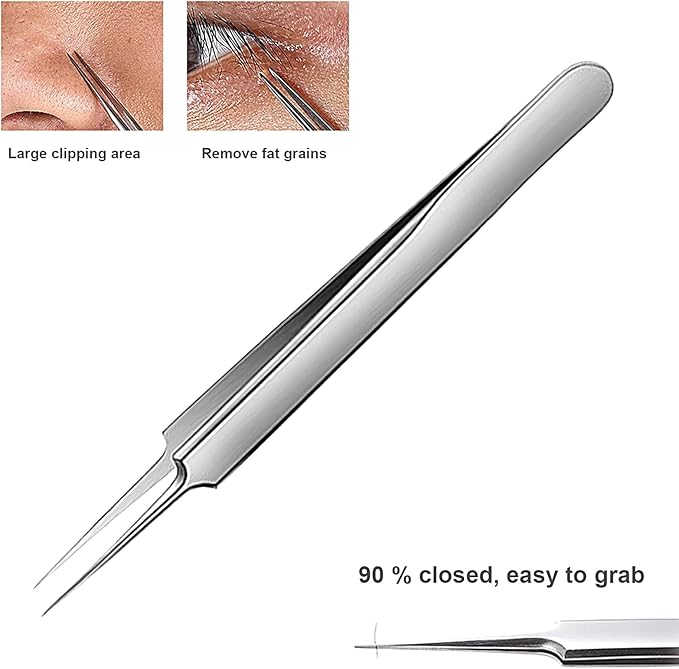 WSYUB Blackhead Tweezers, Blackhead Extractor, Pimple Popper Tool Kit, 3 in 1 Professional Stainless Skin Zit Acne Blemish Whitehead Popping Removing Surgical Tools Set, Silver