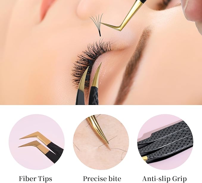 Lash Tweezers for Eyelash Extensions,Precision Fiber Tip for Volume Eyelash Extensions,Lash Extension Tweezers for Easy Application and Removal-A04