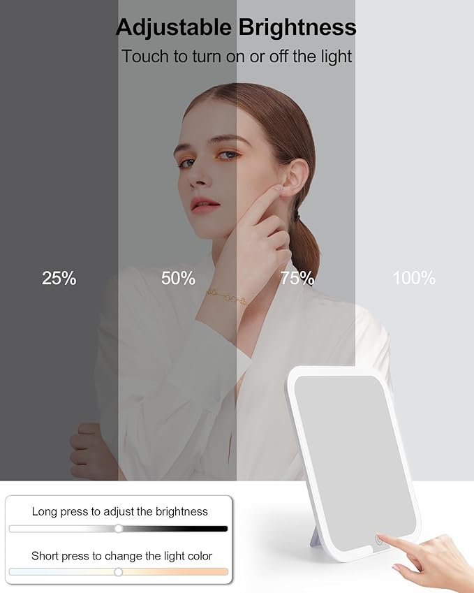 Relavel Travel Makeup Bag With LED Mirror for Women, Cosmetic Organizer Bag with Adjustable Brightness in 3 Color Scenarios, Detachable Dividers, Waterproof Train Case for Daily - Black Strip