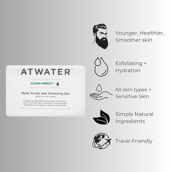 ATWATER Daily Skin Essentials Bundle, Complete Men's Skincare Kit with Award-Winning Face Moisturizer, Eye Cream and Body Scrub Bar - 3 Piece Set