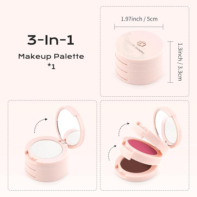 Color Nymph 3-IN-1 Face Makeup Palette, Ultra-Smoothy Blush Highlighter Bronzer Makeup Set, Matte & Long-Lasting, Natural Finish - Makeup Stacks for Travel | Vegan & Cruelty-Free - Sunset Kiss