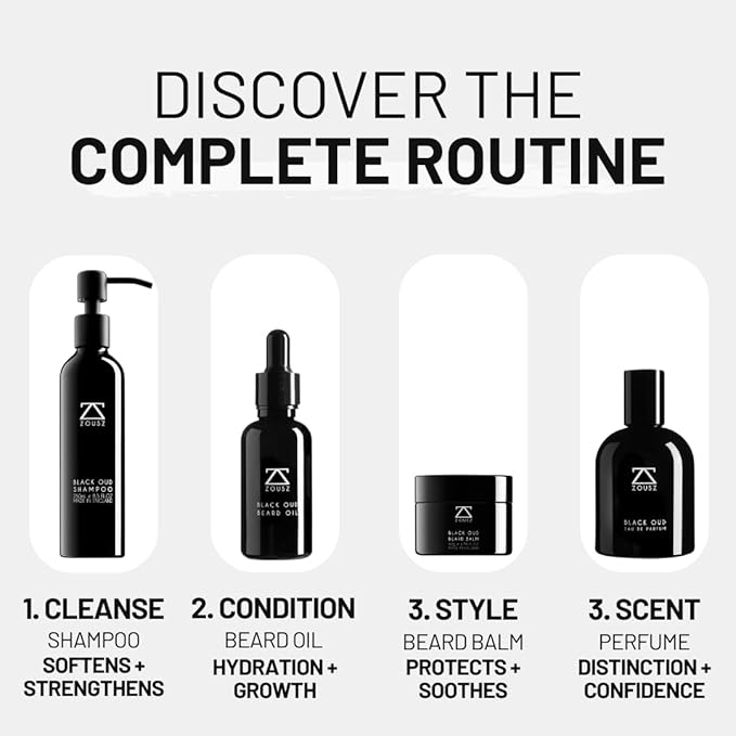 ZOUSZ Beard Shampoo For Men - Black Oud Cleansing, Vitalising and Nourishing Daily Beard Wash Containing Natural & Organic Ingredients + PRO-Vitamins - 250mL