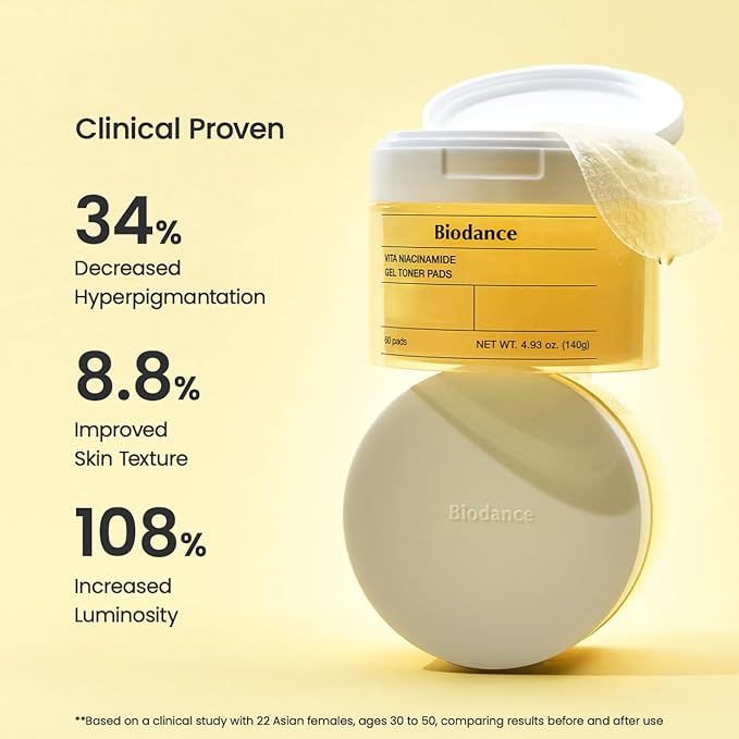 Biodance Vita Niacinamide Gel Toner Pads, Dark Spot Corrector, Evening Skin Tone, Gentle Exfoliating Toner Pads with Vitamin C, Korean Skin Care, Valentines Day Gifts for Herㅣ4.93 fl.oz.(140g)*60Pads