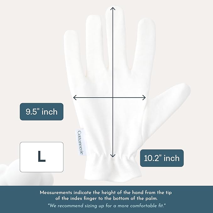 8 Pairs Cottonnerie Cotton Gloves for Dry Hands Sleeping, Moisturizing Gloves Overnight, Hand Moisturizer Gloves, Moisture Gloves for Dry Hands Overnight, Sleeping Gloves, Eczema Gloves, Large