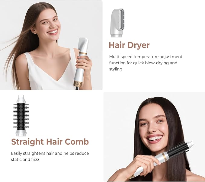 5 in 1 Hair Dryer Brush Set, Blow Dryer Brush with Air Style Wrap Hair Styler, Negative Ionic Magic Style Set, Detachable Air Curler for Volumizer,Straightener,Drying