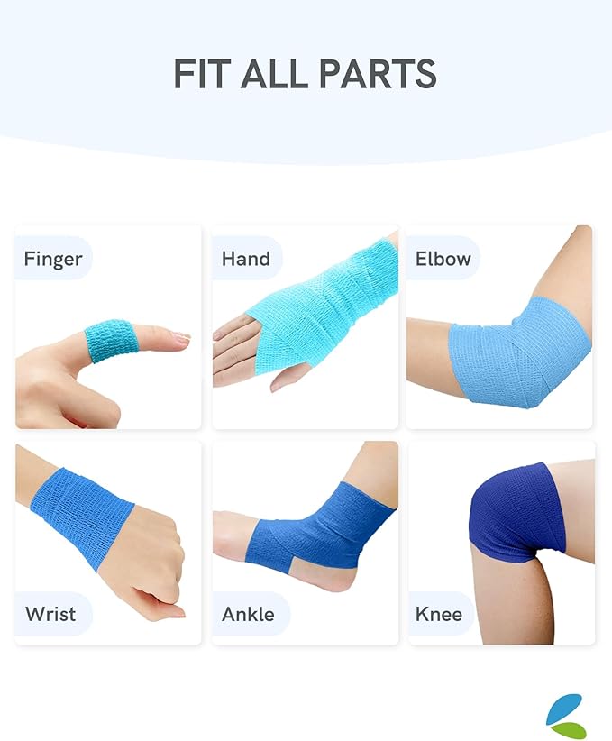 FriCARE Self Adhesive Bandage Wrap, Medical Tape in First Aid Kit, Cohesive Bandages for Wounds Sport Vet, 2 Inches X 5 Yards 6 Rolls, Ocean