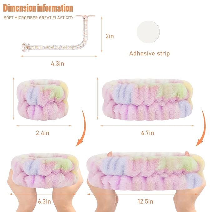 Face Wash Headband and Microfiber Wristband Set - Wrist Towels with Holder for Washing, Absorbent Spa Scrunchies