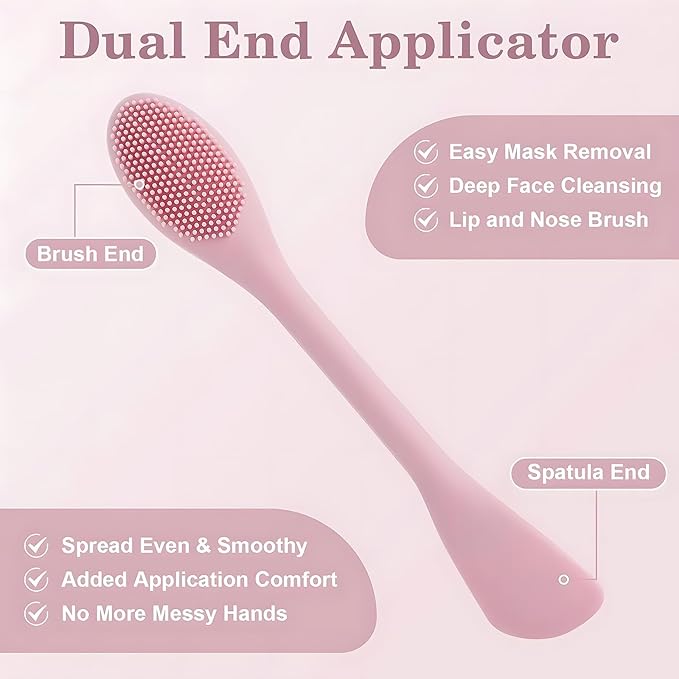 Silicone Facial Mask Applicator Face Masks Skincare Brush Facial Scrubber Double-Head Lotion Spatula Scoop for Makeup,Foundation,Cream,Lotion,Moisturizer,Gel,Peel,Mud Masks (Pink+Purple)