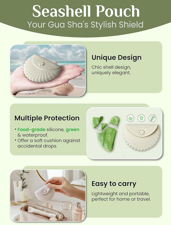 Rena Chris Gua Sha Facial Tools, Xiuyan Jade Stone Guasha Tool for Face Massage, Manual Facial Massager Tool for Jawline Sculpting and Puffiness Reduction with Silicone Case (Green)