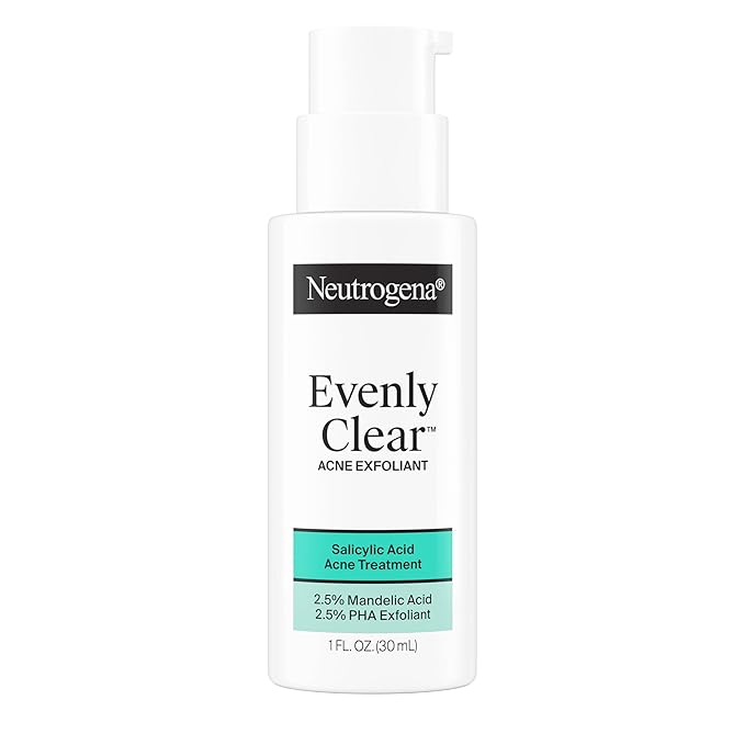 Neutrogena Evenly Clear Acne Exfoliant with Salicylic Acid & Mandelic Acid, Multi-Acid Exfoliating Treatment Serum Visibly Fade the look of Post-Acne Marks for A Smooth, Even Skin Tone, 1 fl. oz