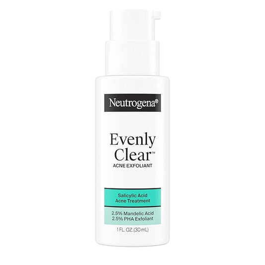Neutrogena Evenly Clear Acne Exfoliant with Salicylic Acid & Mandelic Acid, Multi-Acid Exfoliating Treatment Serum Visibly Fade the look of Post-Acne Marks for A Smooth, Even Skin Tone, 1 fl. oz