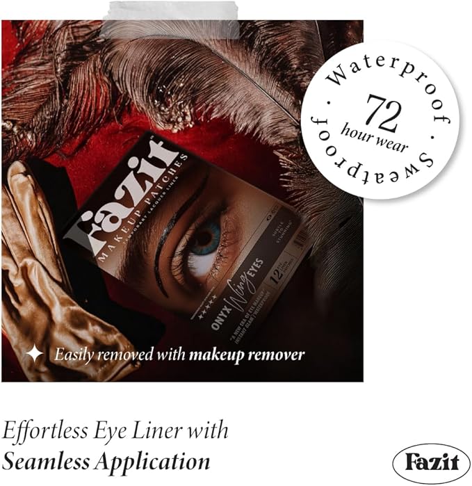 Fazit Makeup Patches - Onyx Wing Eyes - Glow Up Make-Up Patches - Cute Glitter Makeup Accessories For Women - Cosmetic Glitter For Face