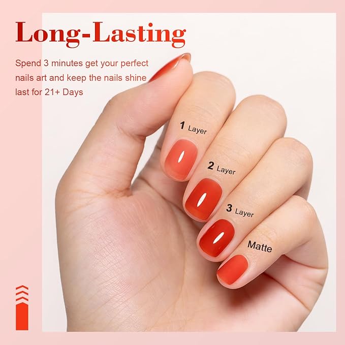RARJSM Jelly Gel Nail Polish Clear Crystal Glass Translucent Amber Orange Dark Red Transparent Sheer Gel Varnish LED UV Curing Requires French Manicure Soak off for Home Salon Diy Summer Colors 15ML