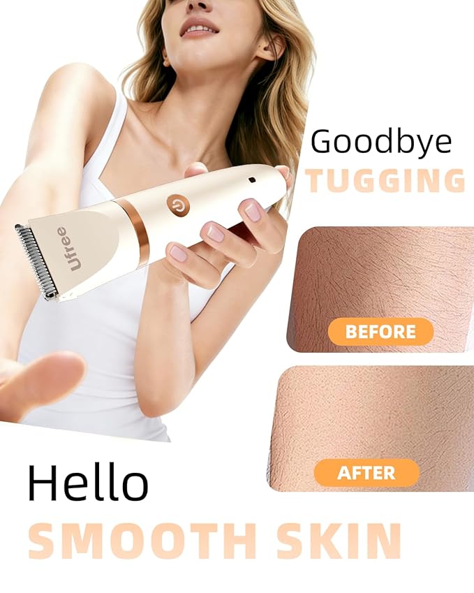 Ufree Bikini Trimmer Electric Razors for Women, Rechargeable Pubic Hair Trimmer Electric Shaver for Legs Body Hair, Bikini Shaver IPX7 Waterproof, White