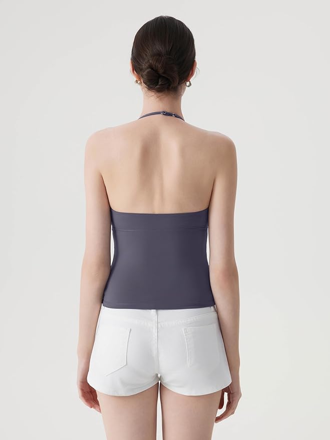 SUUKSESS Women Double Lined Halter Tank Top Summer Padded Going Out Tops Sleeveless Basic Shirts