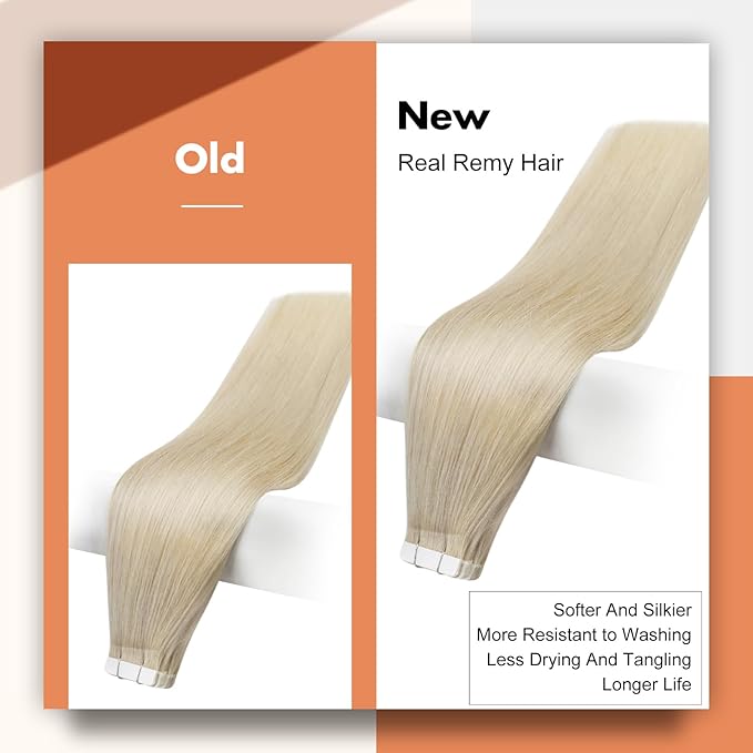 Full Shine Blonde Tape in Hair Extensions 16 Inch Tape in Human Hair Extensions Color 613 Blonde Seamless PU Tapes in Extensions 50 Grams 20 Pieces Skin Weft Hair Invisible Remy Hair