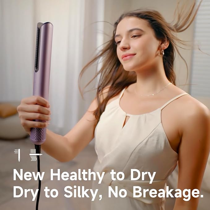 Hair Dryer Air Straightener Non-Movable Clamp Flat Iron No Heated Plates No Damage No Hand-Feeding Automatic Draws Hair Straighteners 2 in 1 Dry & Straight Styling Blower Tool for Women 1A to 2A Hair