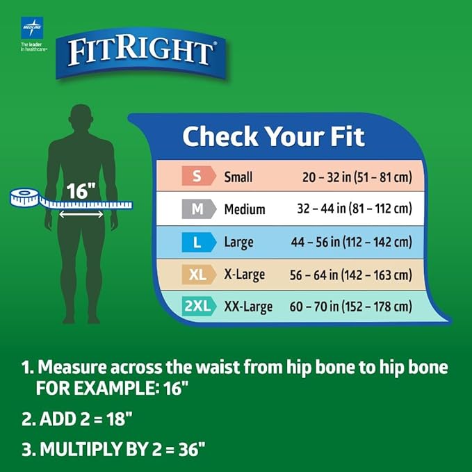 FitRight Adult Diapers, Ultra Heavy Absorbency, XL (Waist Size 56in-64in), 80 Count, OptiFit Incontinence Briefs for Men and Women, Disposable, Moisture-Wicking, Leak Protection,