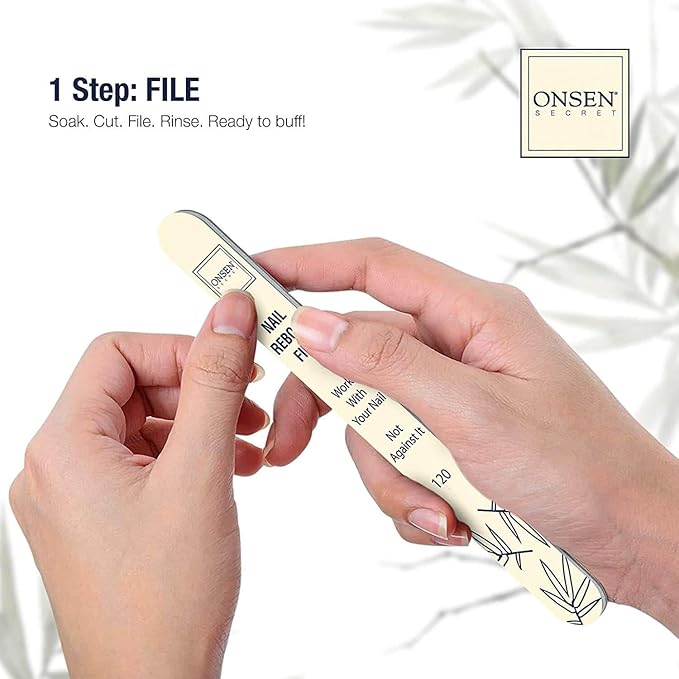 Onsen Secret Nail Care Kit - w/Cuticle Care Serum, Japanese Nail Buffer and Shine Kit - Strengthening & Shining - Spa-Quality Manicure - Organic Ingredients - Long-Lasting Shine - Easy & Safe - 1pk