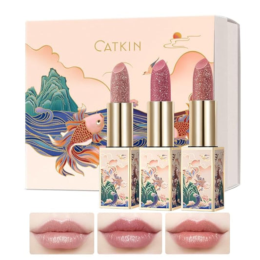 CATKIN Lip Balm Color Tinted Changing Lipstick Ultra Hydrating Lip Moistrurizer Lip Care with Vitamin E Nourishing For Cracked & Dry Lips 0.12 oz 3pcs Gift Box (C13+C14+C15)