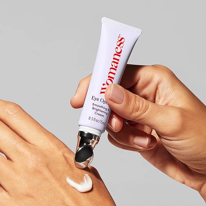 Womaness Eye Opener Under Eye Cream for Puffiness - Fine Lines and Dark Circles - Anti-Aging Treatment with Hyaluronic Acid, Bakuchiol Retinol Alternative and Cooling Applicator - 15ml