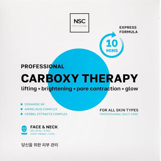 Name Skin Care Korean Carboxy CO2 Therapy Face & Neck Mask Set of 5 - Hydrating Oxygen Carboxytherapy Skincare Sheet Masks - Moisturizing Anti Aging Pore Tightening Brightening Facial Treatment Gel