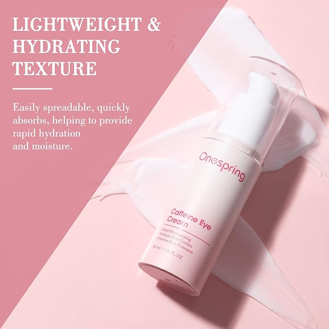 Onespring Eye Cream, Under Eye Cream with Caffeine + Hyaluronic Acid + Vitamin E, for Puffiness, Wrinkles & Fine Lines, Daily Cream for Moisturizing and Hydrating, Skin Care for Face, 1.05 Fl Oz