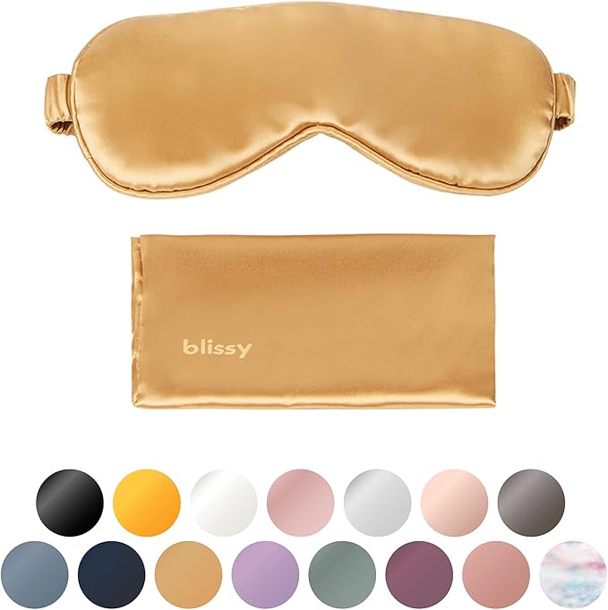 Blissy Silk Sleep Mask - Eye Sleeping Mask for Women & Men for Total Blackout - 100% Pure Mulberry Silk, 22 Momme 6a Fibers - Blindfold Sleep Mask Side Sleeper Eye Cover (Gold)