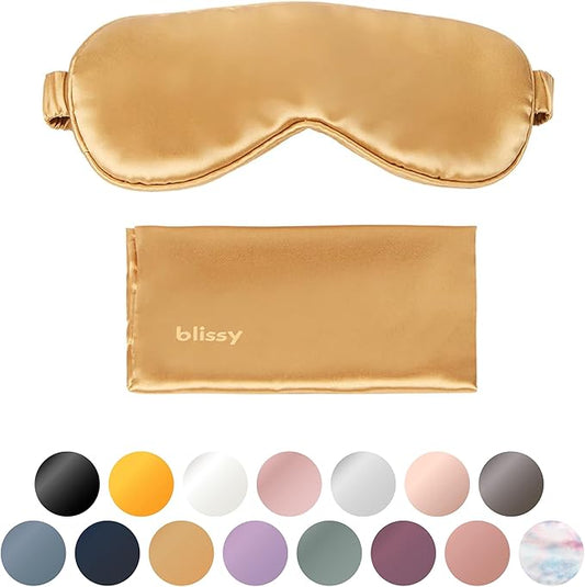 Blissy Silk Sleep Mask - Eye Sleeping Mask for Women & Men for Total Blackout - 100% Pure Mulberry Silk, 22 Momme 6a Fibers - Blindfold Sleep Mask Side Sleeper Eye Cover (Gold)