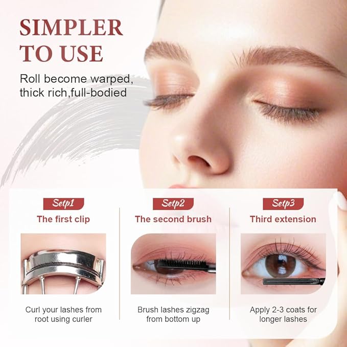 Waterproof and Non-Smudging Mascara, Lengthening and Curling Long-lasting Mascara for Fine Short Lash Women, Slim Brush Length Volumizing Curling Eyelash Lashes Mascaras for Lash Makeup (Black+Brown)