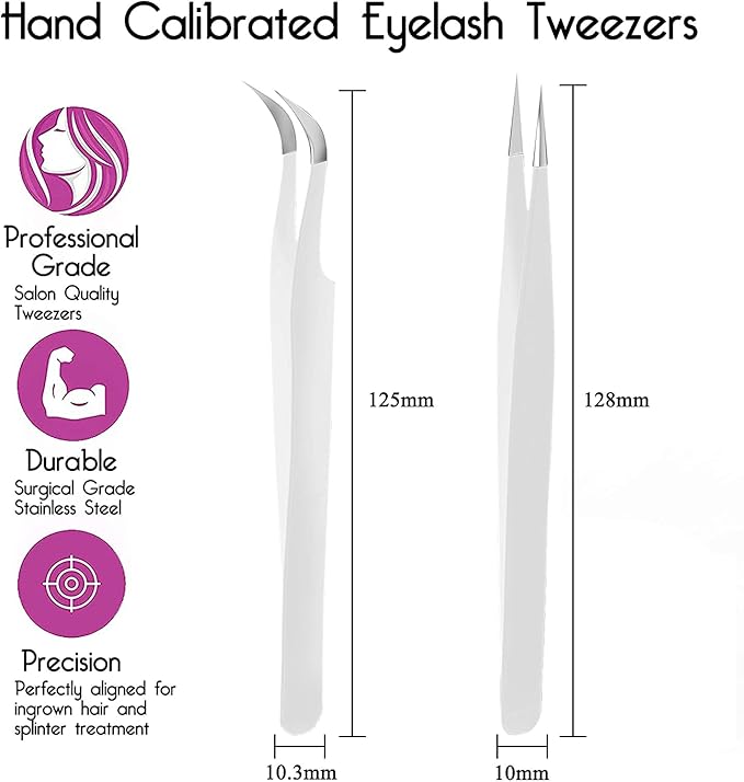 SIVOTE Eyelash Extension Tweezers for Classic & Volume Lashes, 2-Pack, White