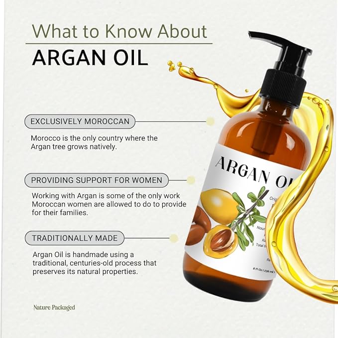 Nature Packaged Argan Oil for Hair Growth Oil 1 Gallon (Aceite de Argan) - 100% Pure Cold Pressed Moroccan Oils - Suitable for Colored & Damaged Hair, Face, Body Oils, Nail & Scalp