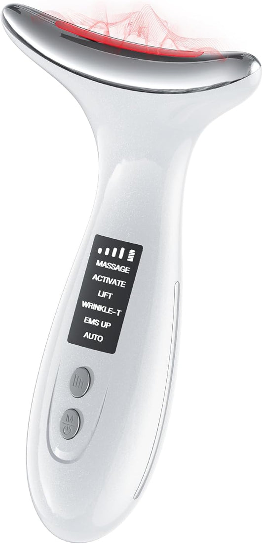 Red Light Therapy for Face & Neck, Face Massager Tool for Anti-Aging, Skin Facial Sculptor, 7-Color LED Phototherapy Device with Lifting, Heat & Vibration, Firming, Rechargeable Beauty Tool