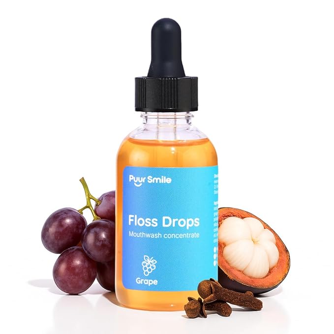 Concentrated Floss Drop Serum – 2oz Concentrated Mouth Wash to Use in Water Flosser | Natural Essentials Promotes Good Breath | Organic Drop Provides Good Oral Health (Grape Flavor)