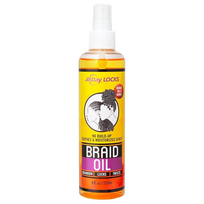 AllDay Locks Braid Foam - Long Lasting Mousse for Style & Shine, Braiding Foam for Women & Men, Sets & Seals for Easy Styling, Textured Haircare & Styling Protection - 8 oz Bottle (Braid Oil)