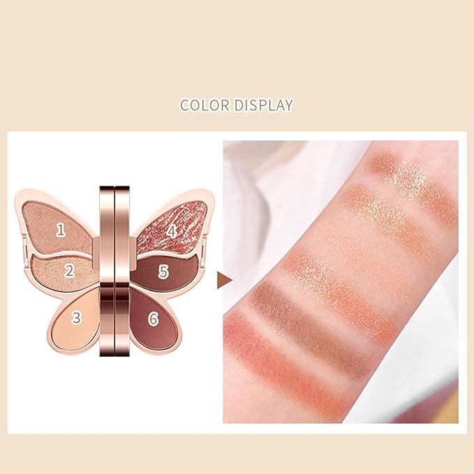 Eye Shadow Palette, 6 Colors Makeup, Waterproof Matte Shimmer, Glitter Pigmented Eyeshadow, Colorful Eye Cosmetic for Women Girls Daily Party Evening Makeup Look Professional Use