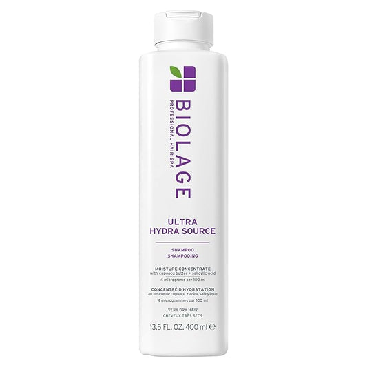 Biolage Ultra Hydra Source Shampoo - Deeply Moisturizes and Hydrates Very Dry Hair, Cleanses and Tames Frizz, For Thick, Coarse Hair, Infused with Cupuaçu Butter & Salicylic Acid, 13.5 Fl Oz
