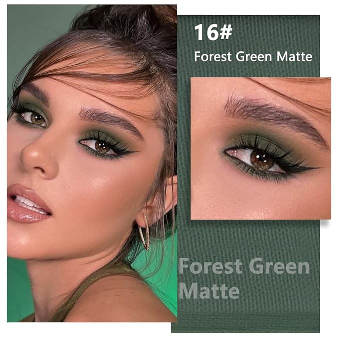 evpct Dark Green Matte Single Eyeshadow Palette, Forest Green Eye Shadow Palette Makeup Singles for Older Women Matte, High Pigment Long Lasting Mini Monochrome Eyeshadow Sombra Para Ojos, 16