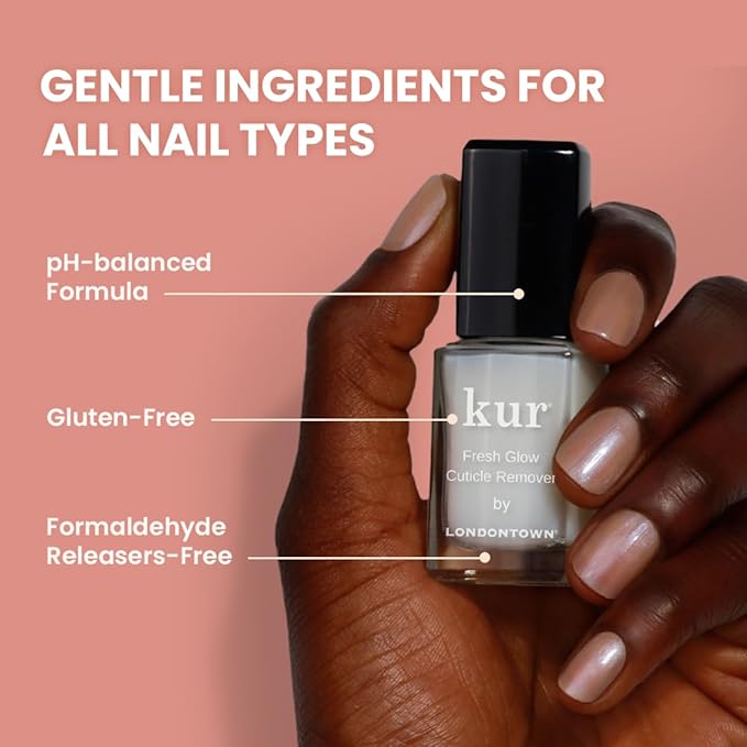 LONDONTOWN Fresh Glow Cuticle Remover - Instant Cuticle Remover Liquid - No Tool or Cutting Moisturizing Softening Nail Care for Dry, Damaged Cuticles, .40fl oz