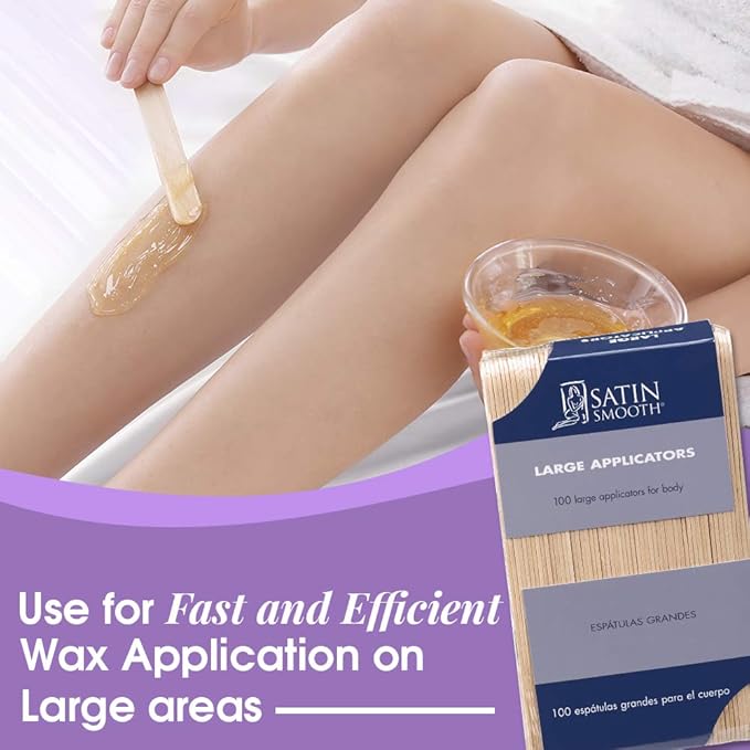 Satin Smooth Large Wax Sticks for Hair Removal – Wax Applicator Sticks, Wooden Waxing Stick Spatulas For Arms, Legs, & Body Hair Waxing, 100 ct, 2 Pack